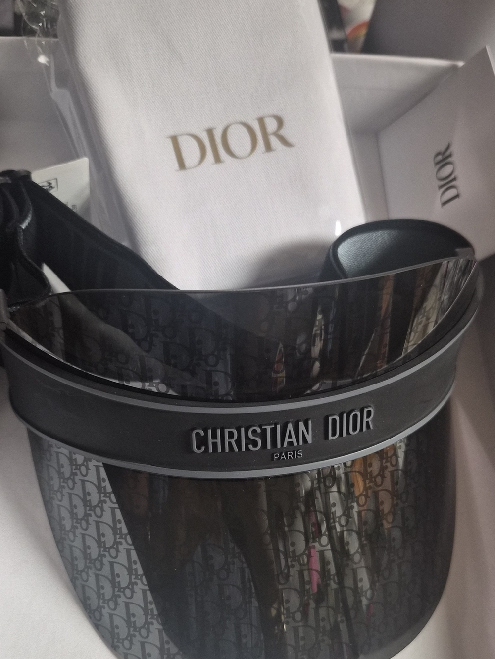 Dior Black Monogram Shield Visor with Christian Dior Band